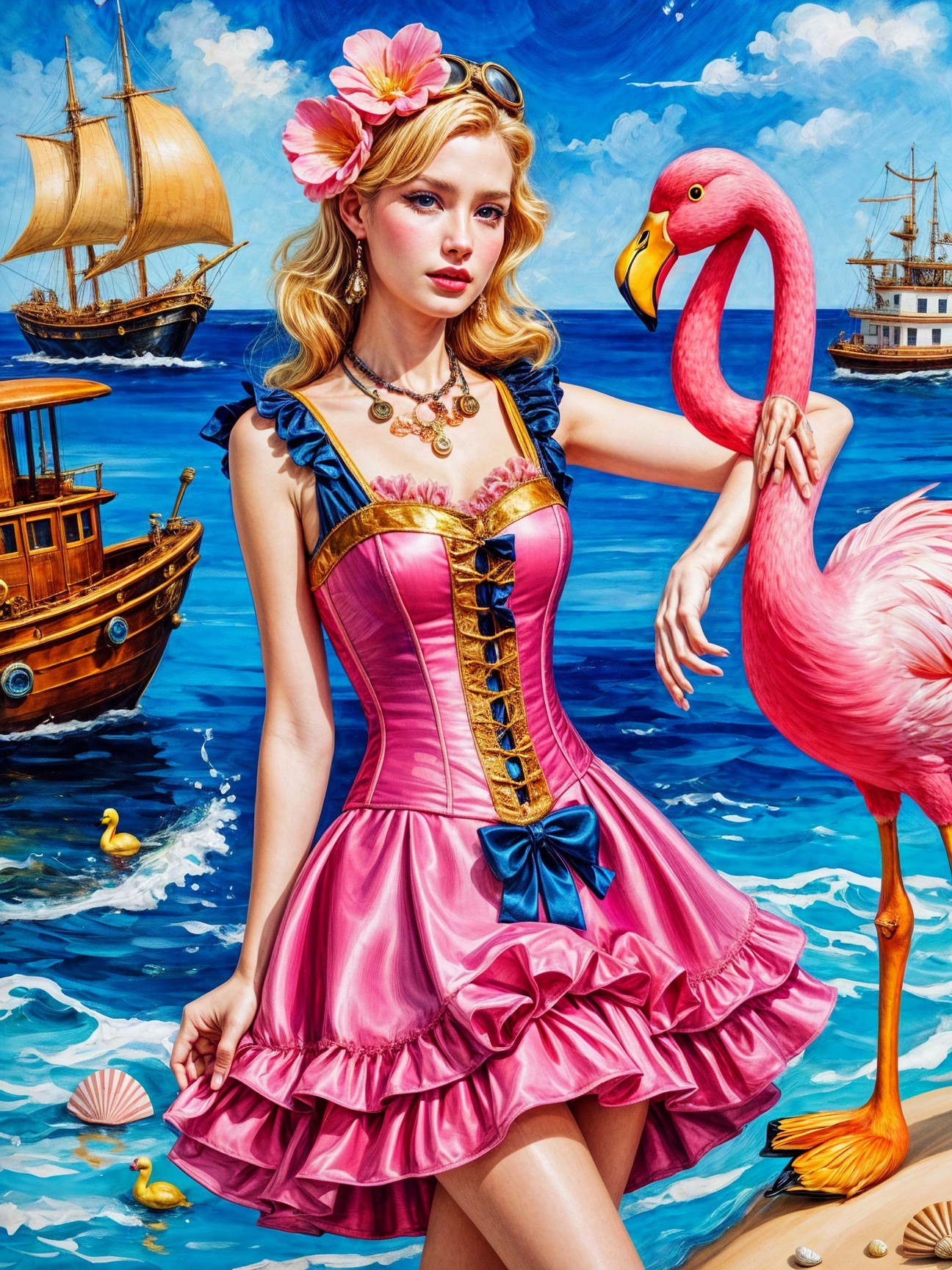 Vibrant Summer Scene with Woman in Pink Dress