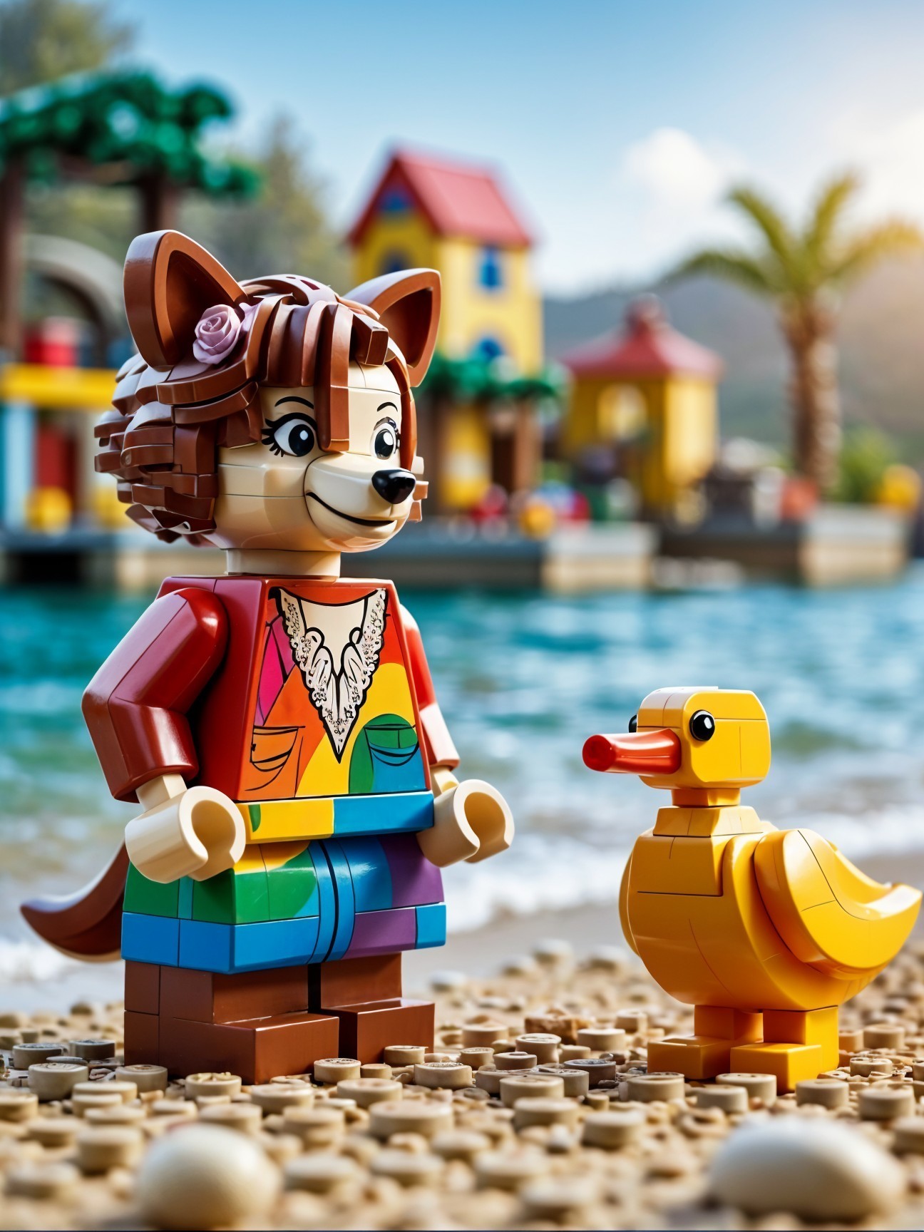 Colorful LEGO Scene with Fox Character and Duck Figure