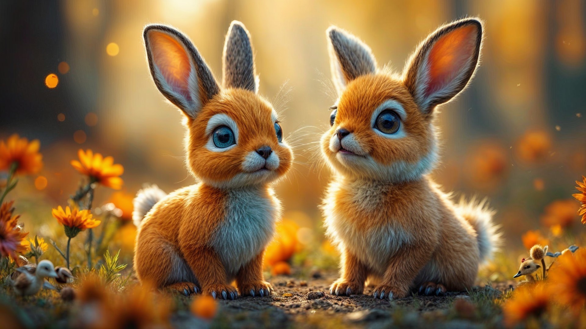 Fluffy Rabbit Kits in a Vibrant Forest Setting