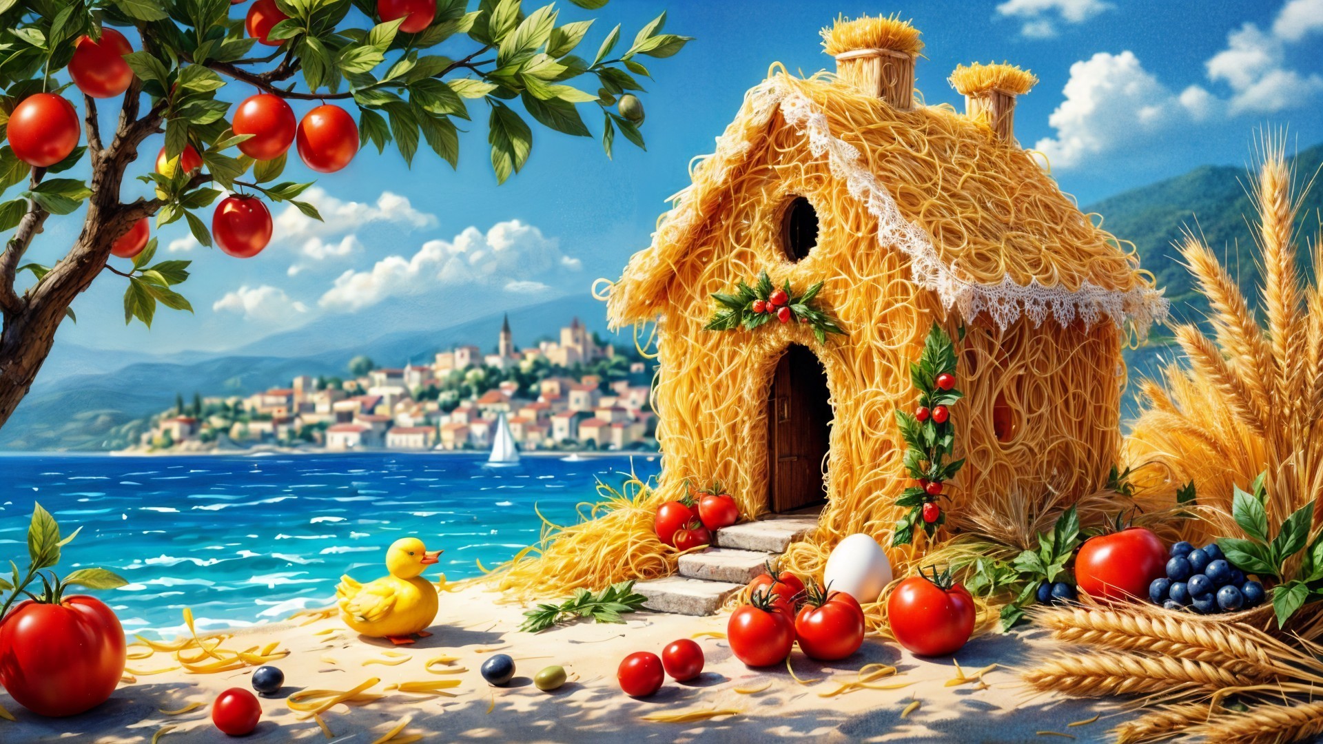 Whimsical Spaghetti House by Sparkling Blue Sea