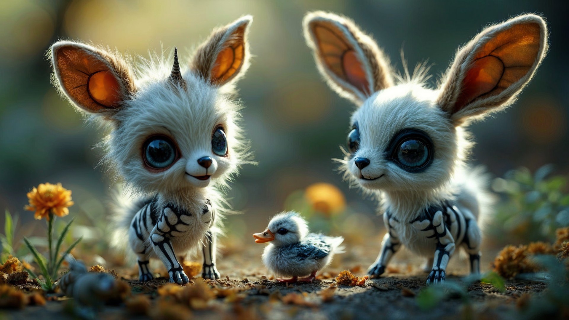 Whimsical Forest Scene with Adorable Creatures