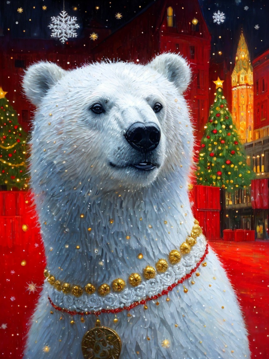 Whimsical Polar Bear in Christmas Wonderland Painting
