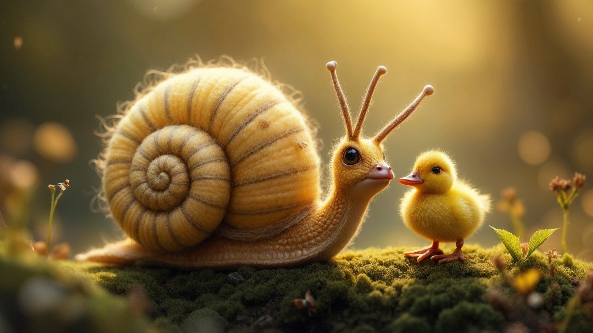 Whimsical Scene of Snail and Duckling in Forest