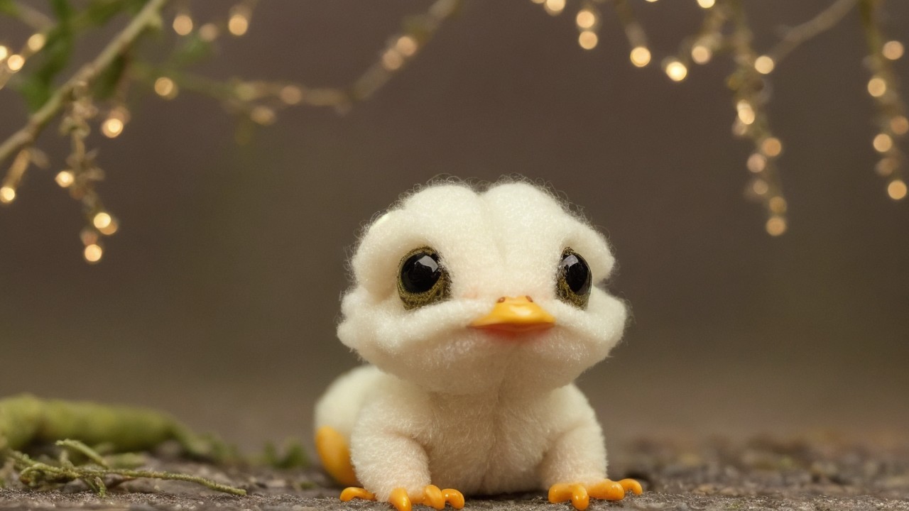 Plush Duckling Against Blurred Whimsical Background