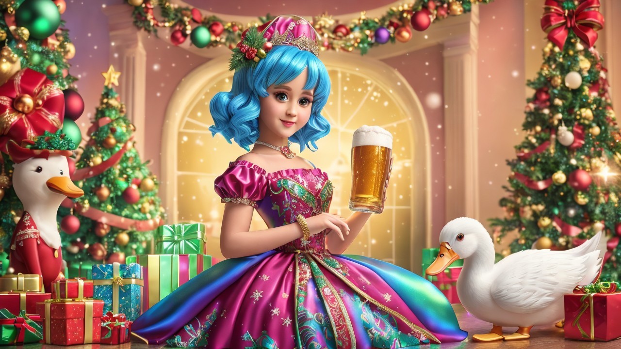 Festive Doll with Blue Hair in Holiday Setting