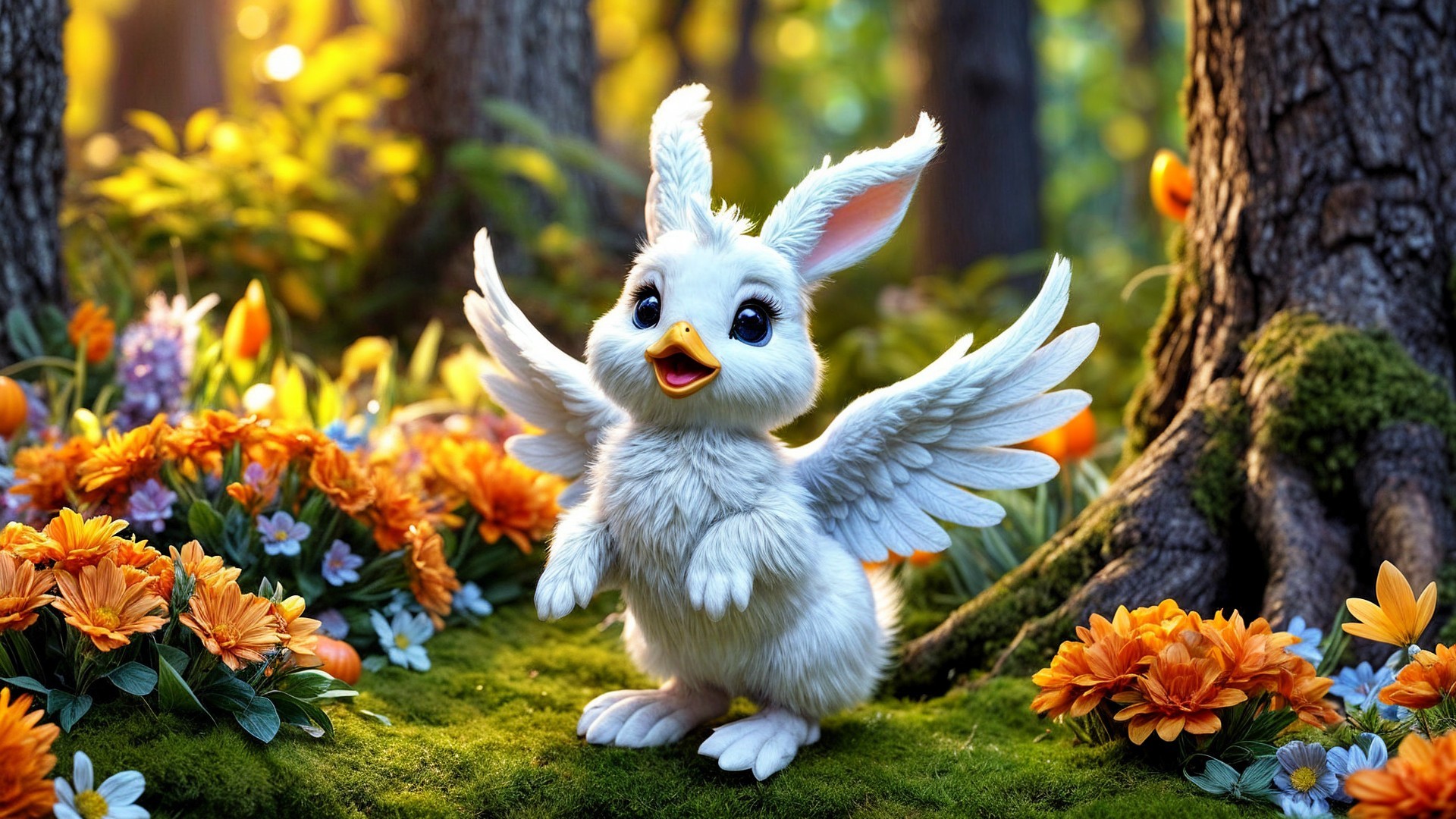 Whimsical Furry Creature in Vibrant Forest Setting