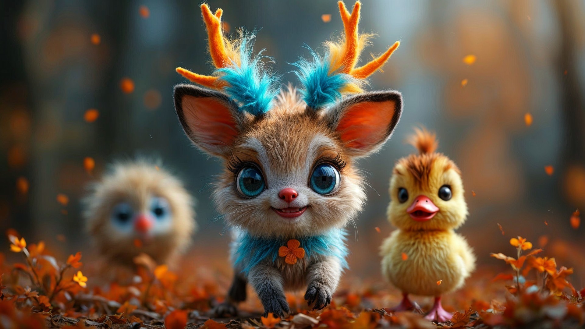 Whimsical Autumn Scene with Adorable Characters