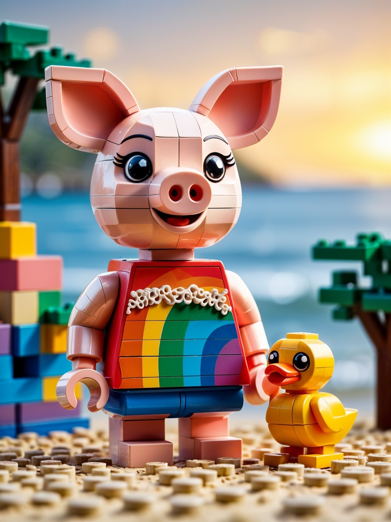Colorful LEGO Scene with Pig and Duck Figures
