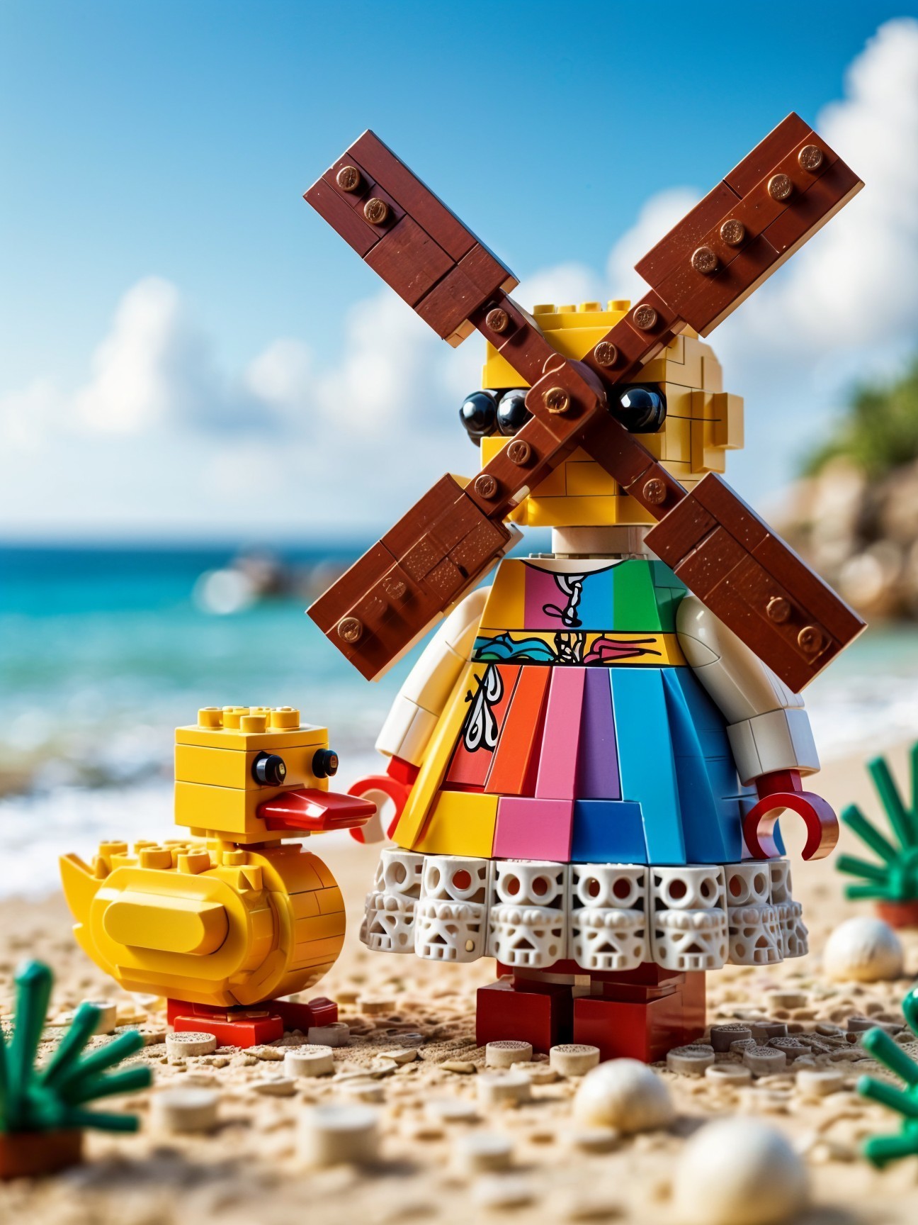 Whimsical Beach Scene with LEGO Characters
