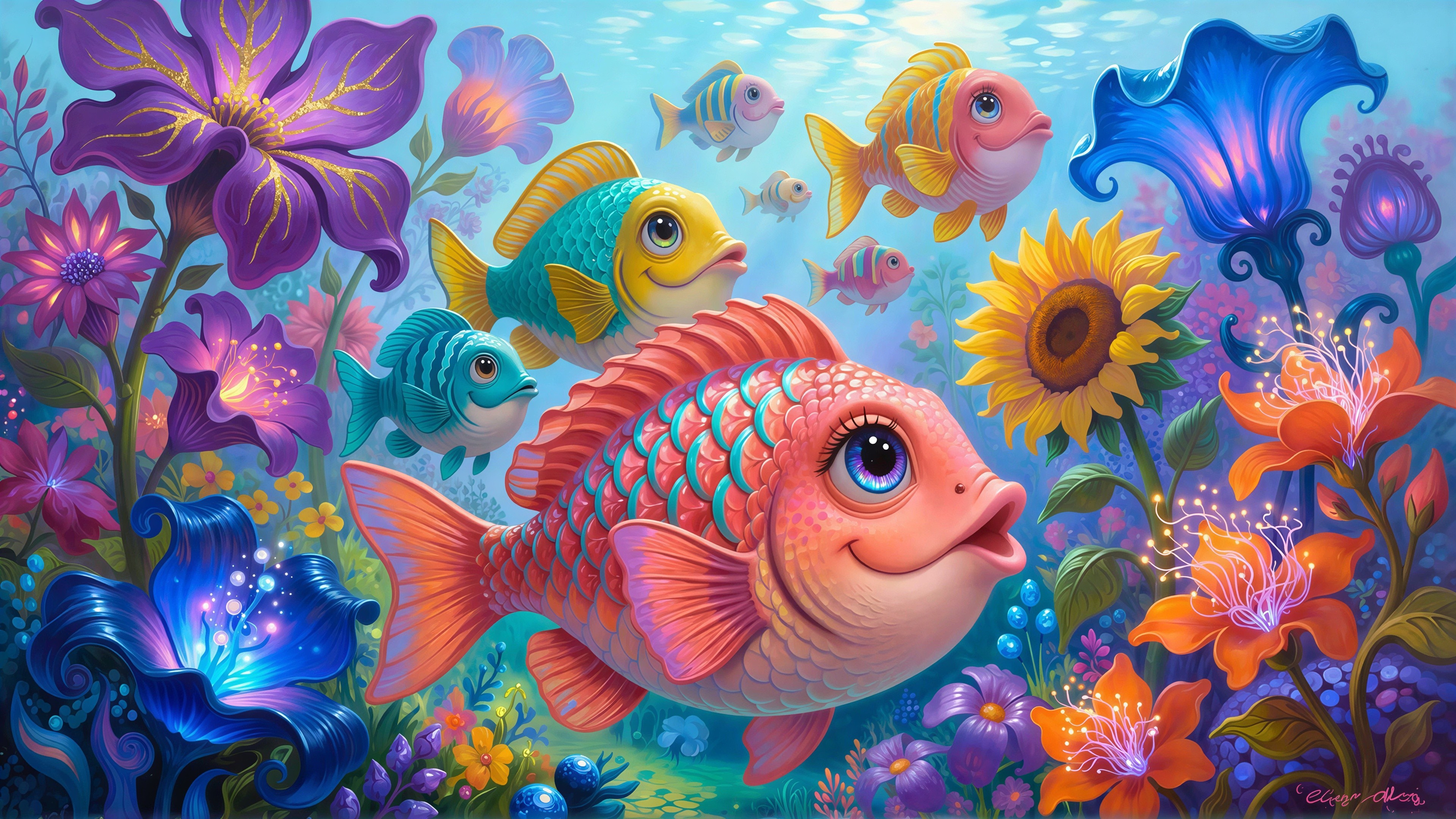 Vibrant Underwater Scene with Colorful Fish and Flora