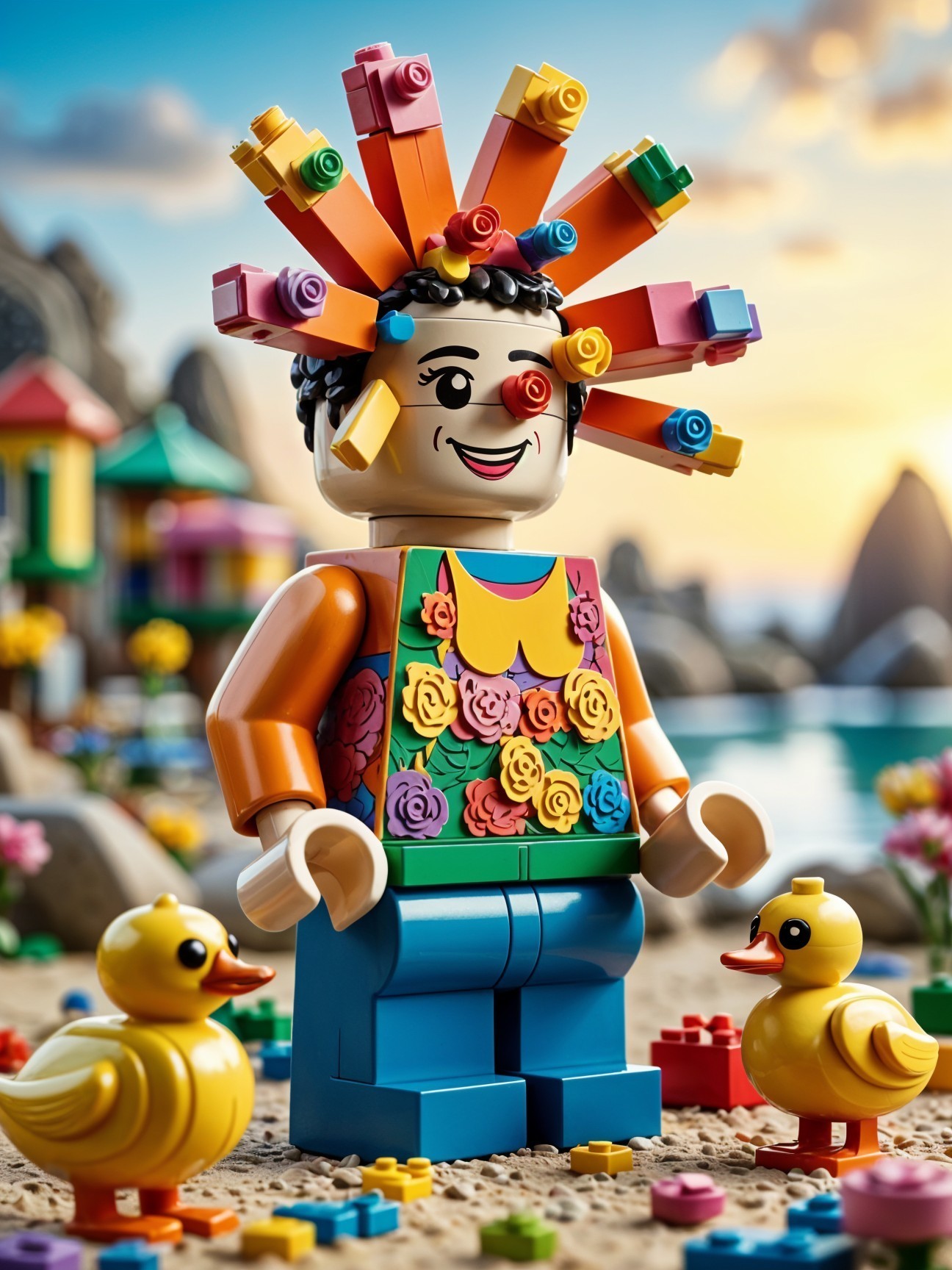 Colorful LEGO Character on a Sandy Beach Scene