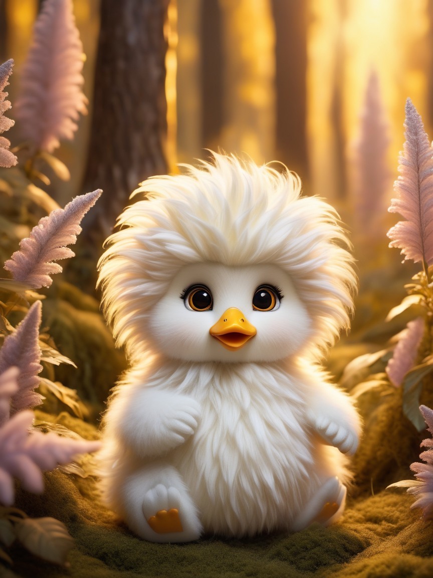 Fluffy Creature in Golden Light Forest Setting