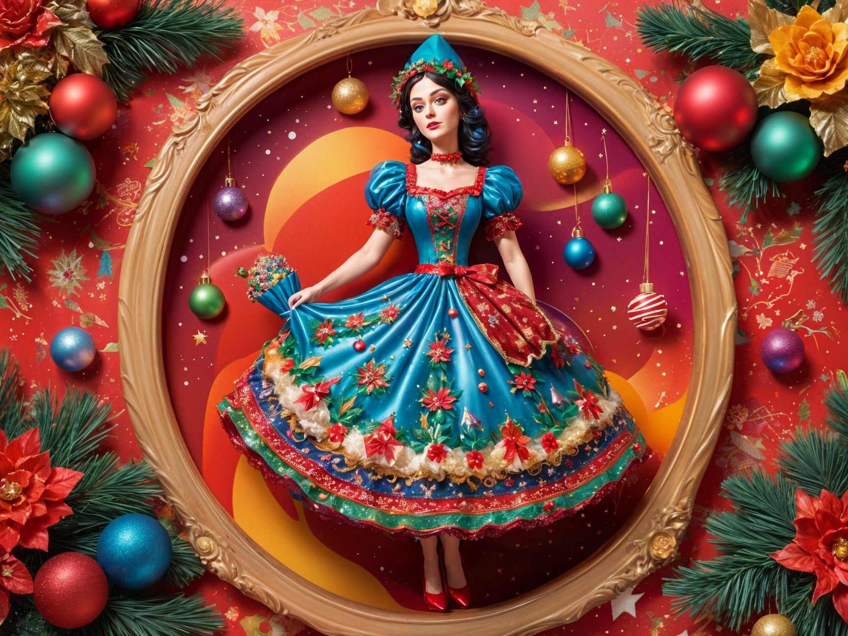 Whimsical Doll in Festive Holiday Scene