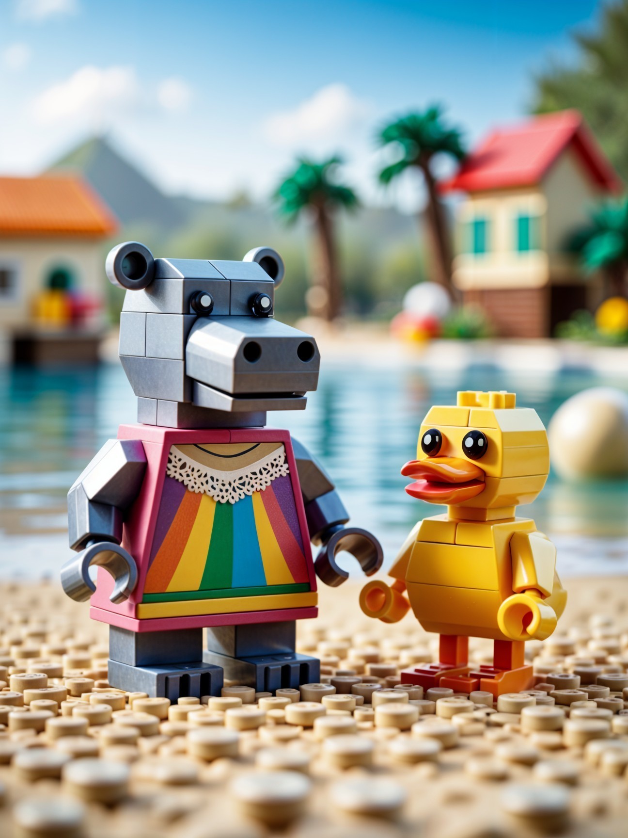 Whimsical LEGO Figures by a Serene Lakeside Scene