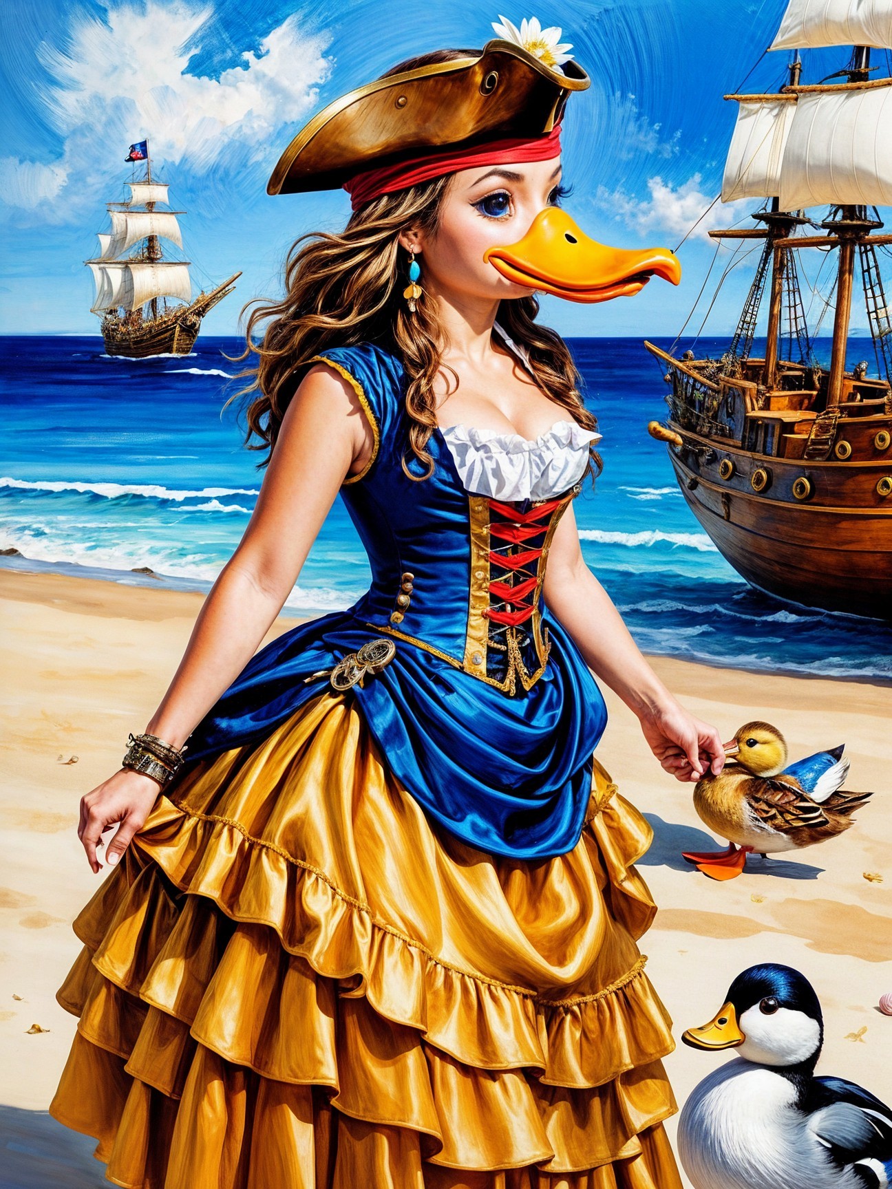 Whimsical Pirate Scene with Duck and Beach Setting