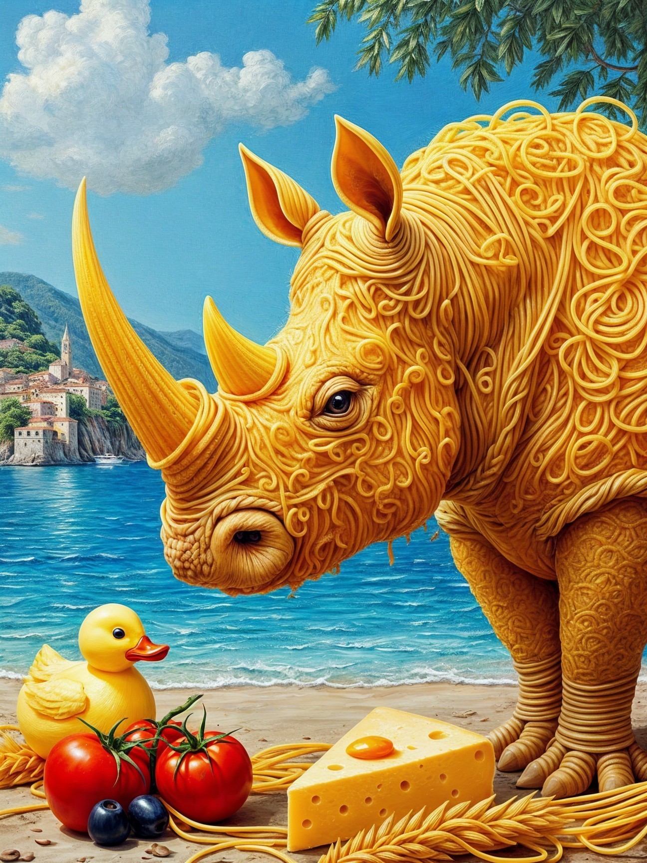Whimsical Rhinoceros and Rubber Duck by Coastal Village
