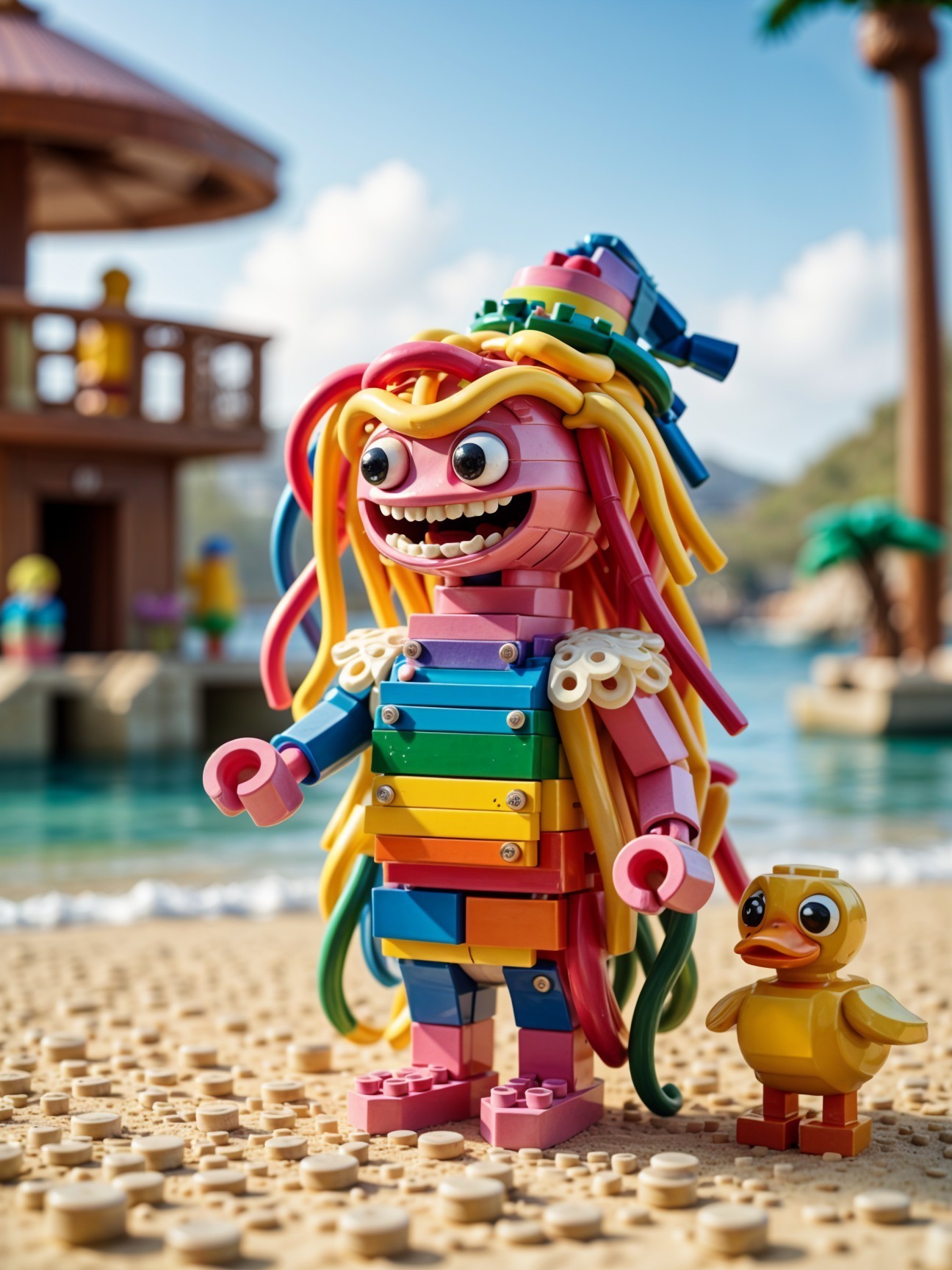 Colorful Lego Figure on a Tropical Beach Scene