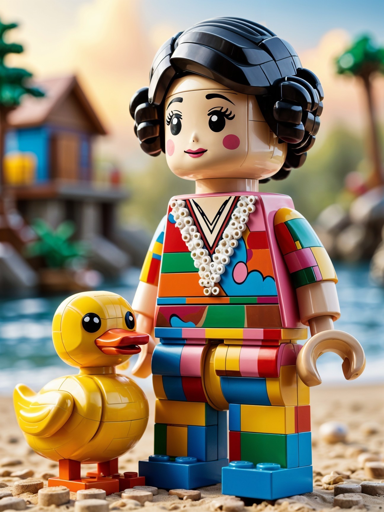 Colorful LEGO Beach Scene with Playful Figure and Duck