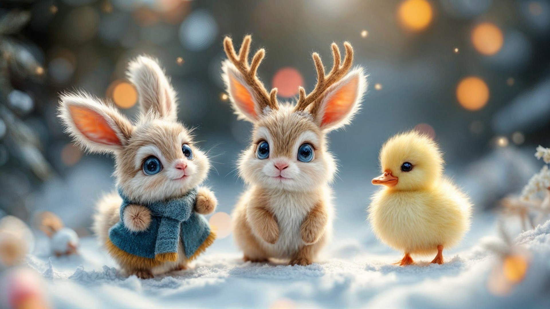 Whimsical Winter Scene with Adorable Animals