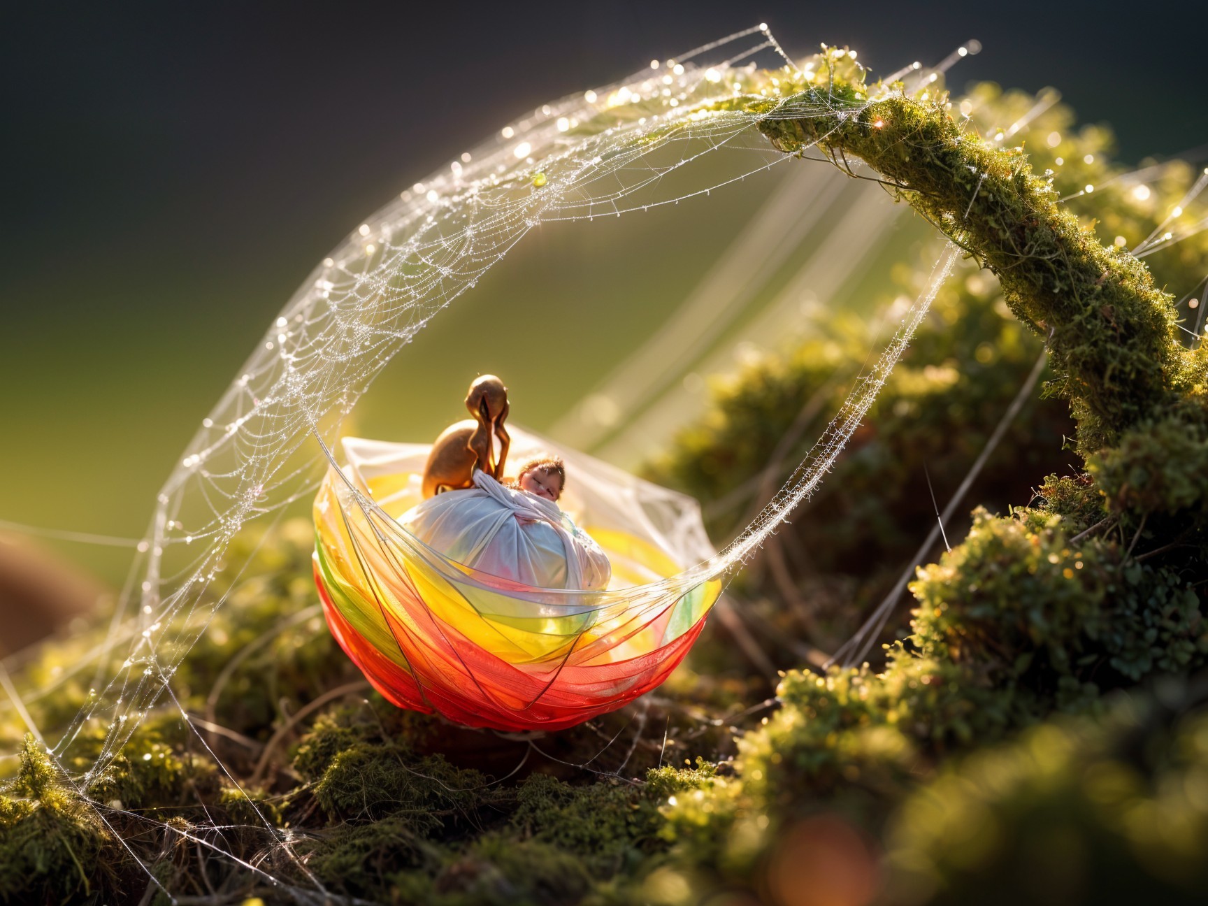 Miniature Scene in Colorful Bubble on Moss