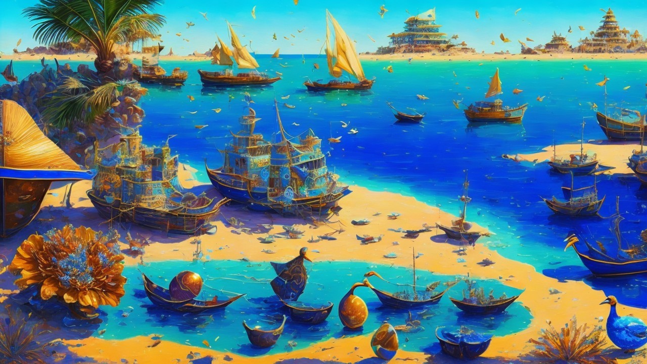 Vibrant Tropical Beach Scene with Coral and Wildlife