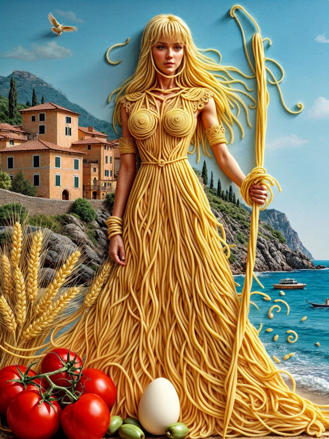 Woman in Spaghetti Gown by Scenic Coastline
