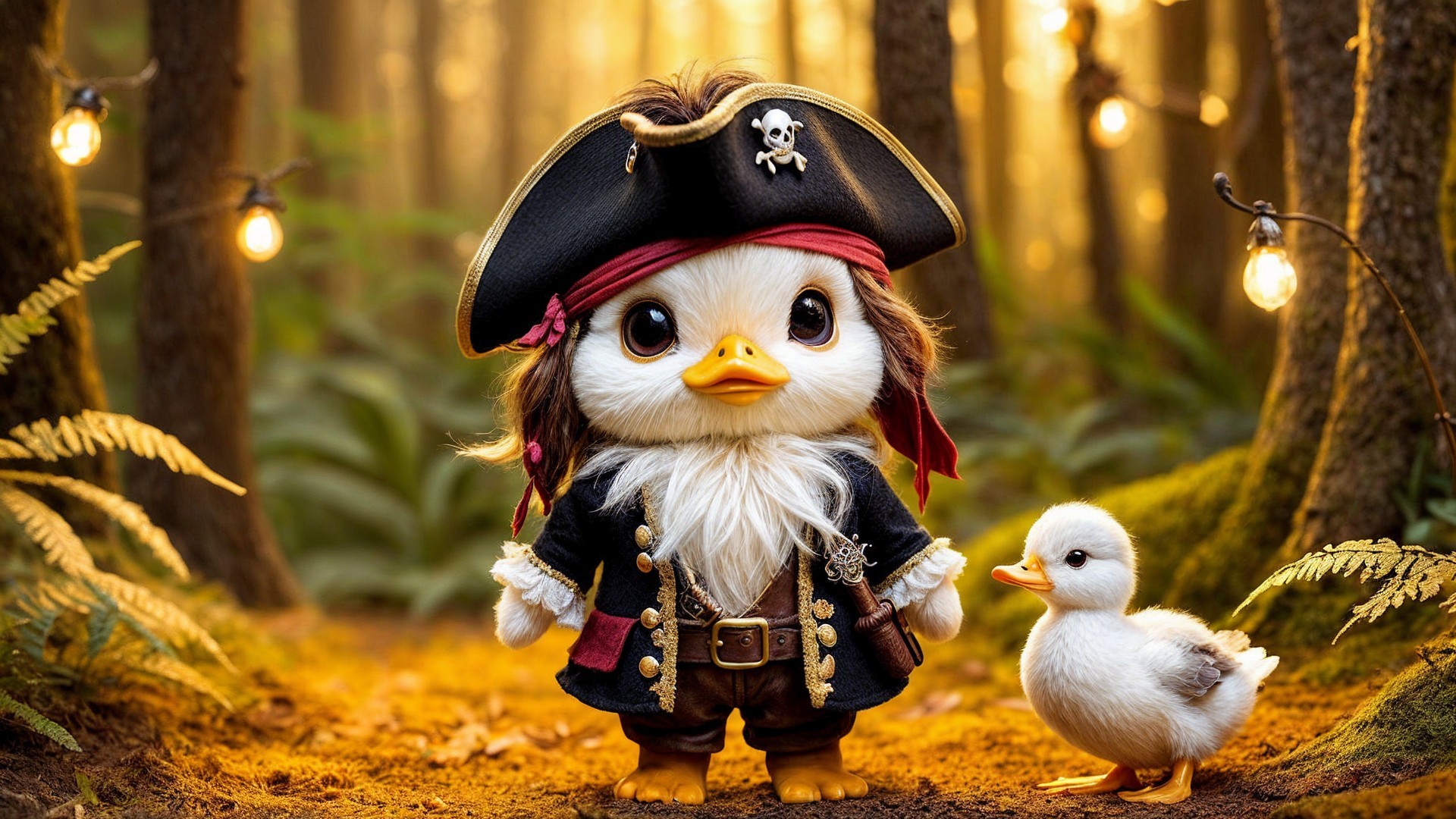 Whimsical Pirate Duckling in Enchanted Forest Setting