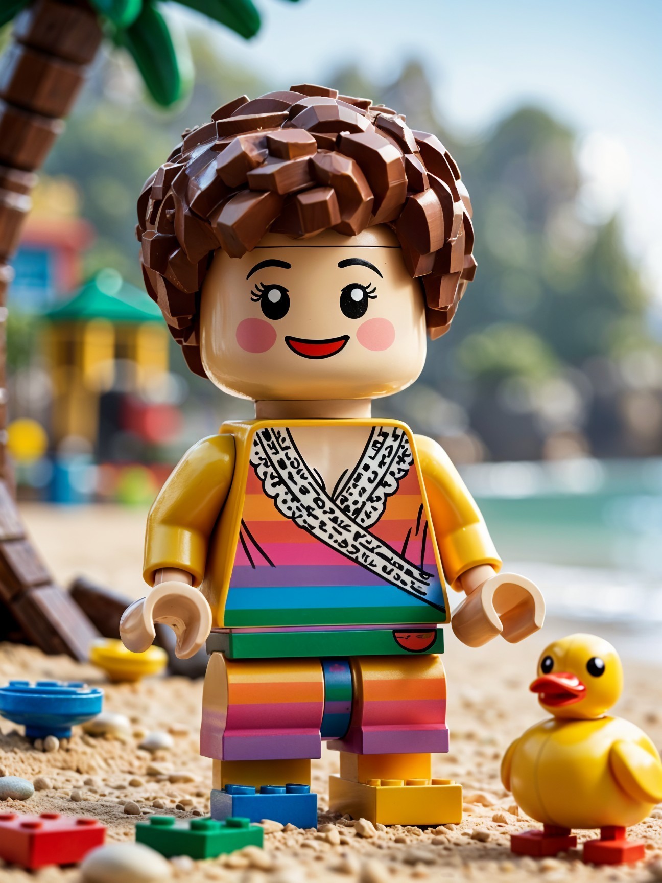 Cheerful LEGO Figure on a Colorful Beach Scene