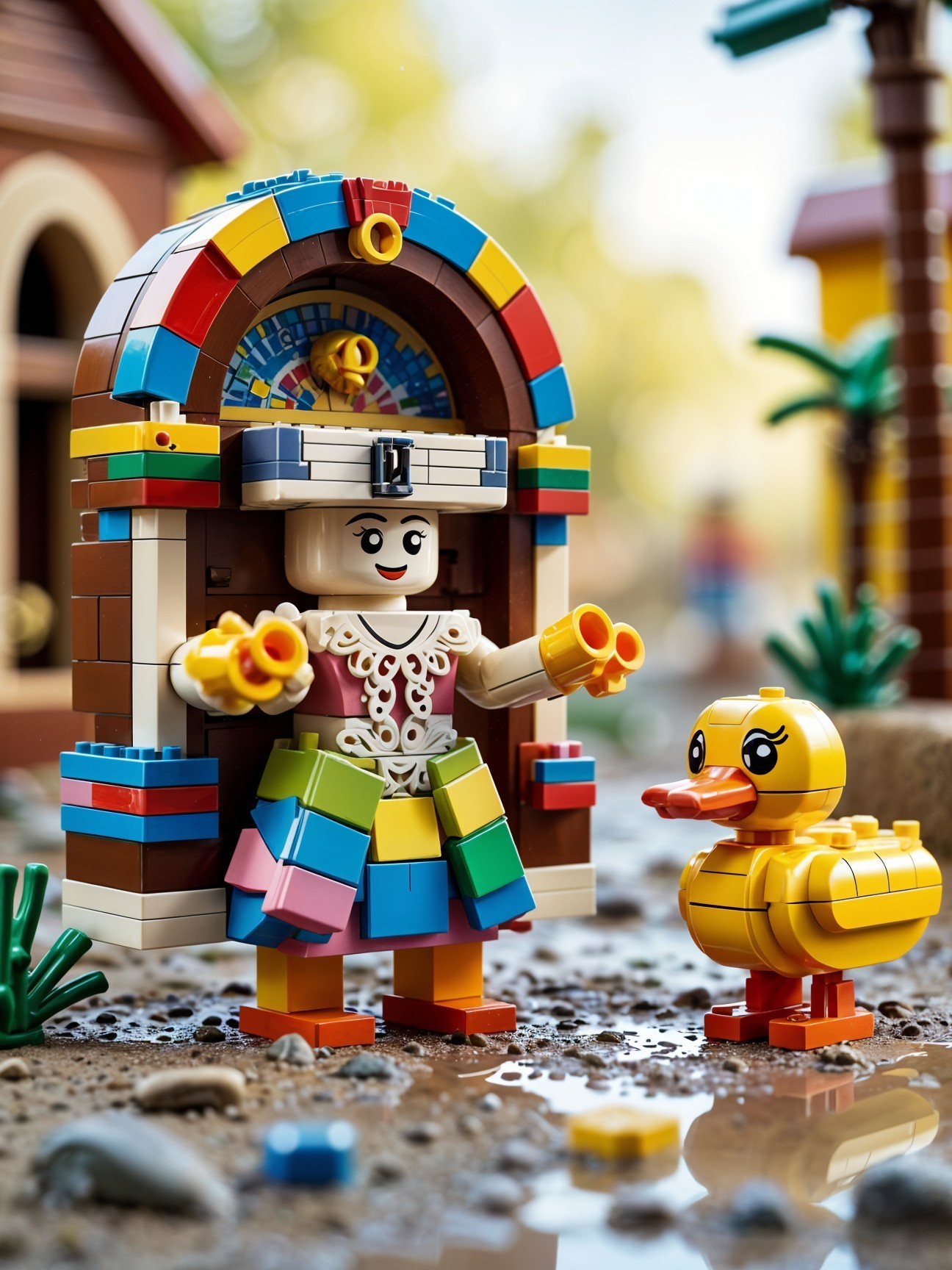 Colorful LEGO Character in Whimsical Nature Scene