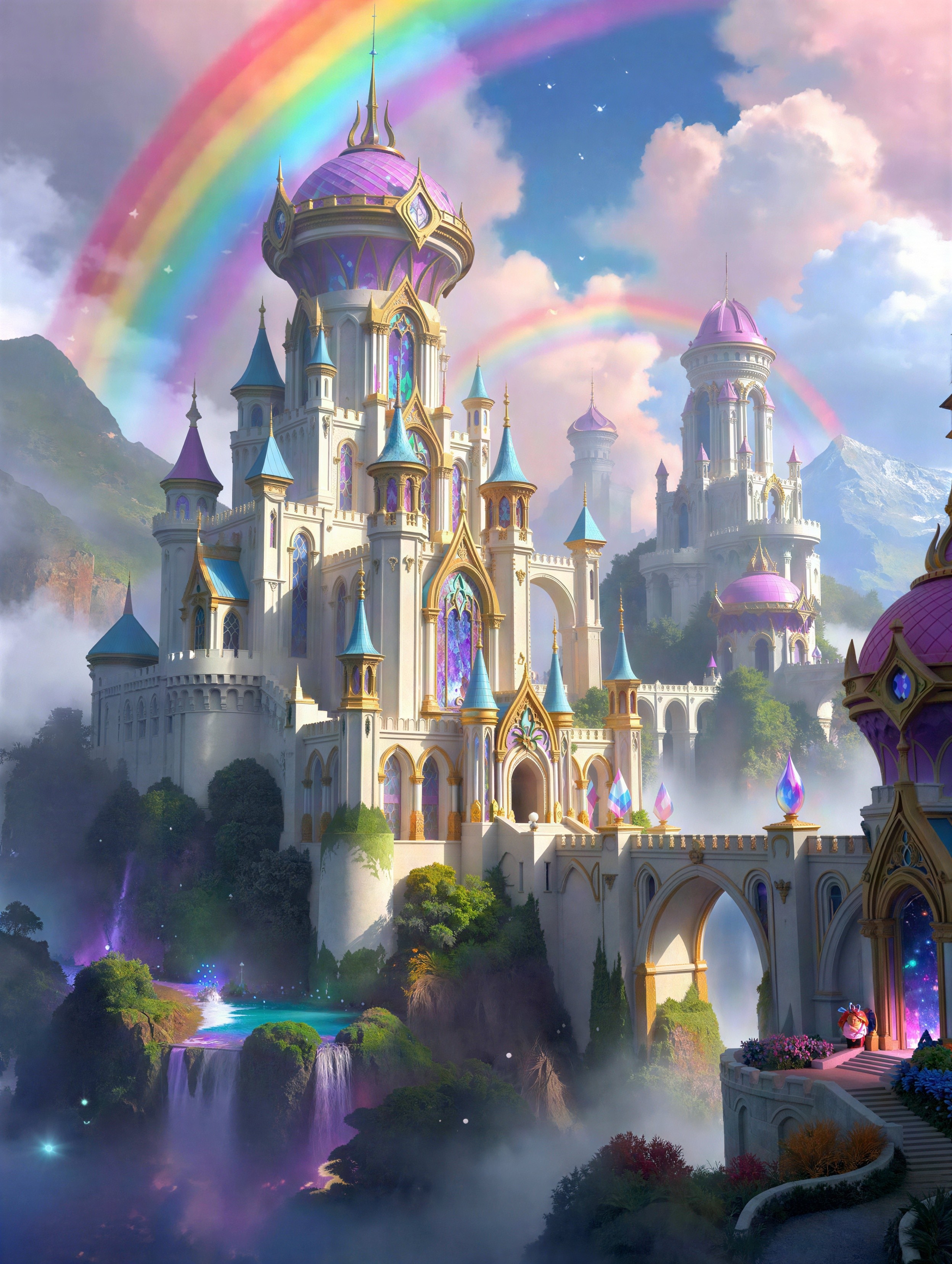 Majestic Castle Complex in Lush Mountain Landscape