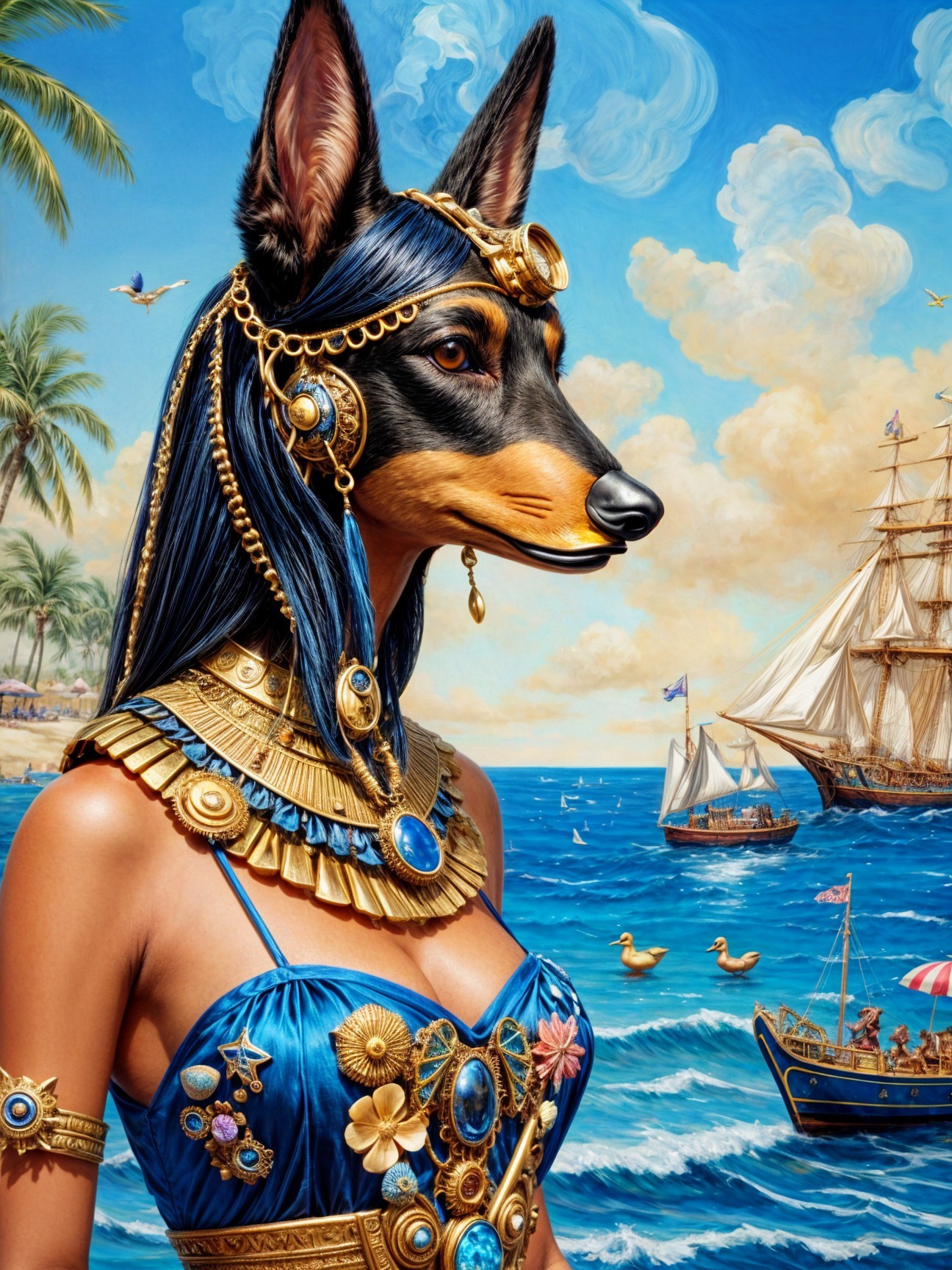 Majestic Figure with Canine Features by Serene Sea