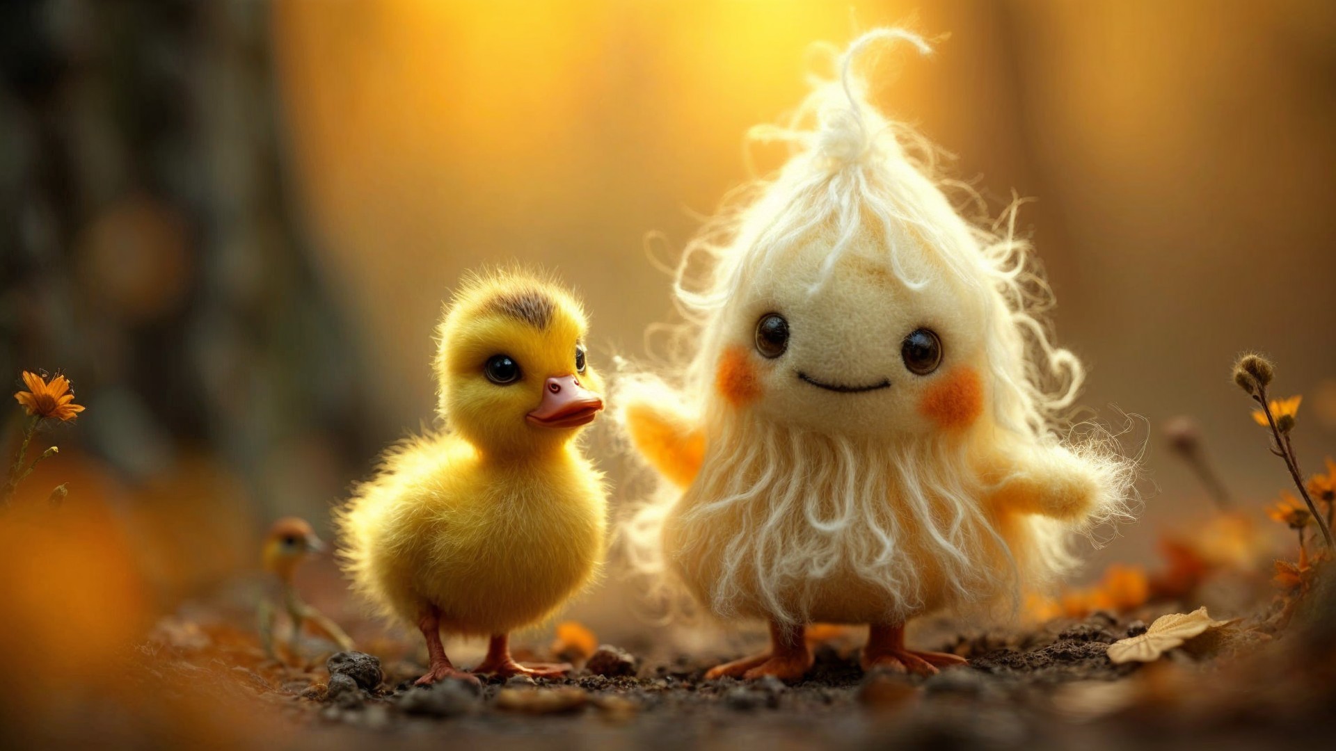Whimsical Scene of a Character and Duckling Friendship