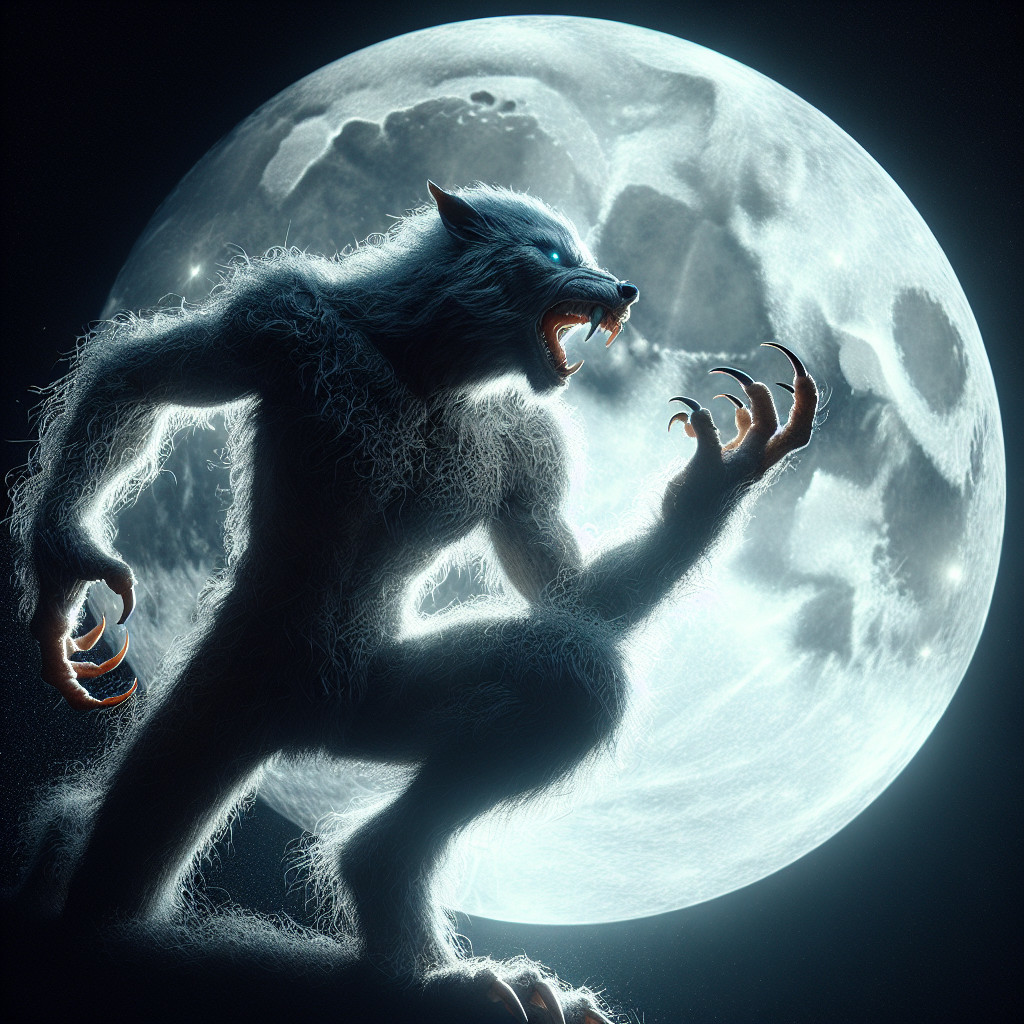 Werewolf Under Full Moon with Fierce Expression