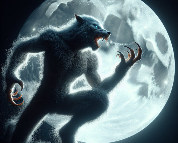 Werewolf Under Full Moon with Fierce Expression