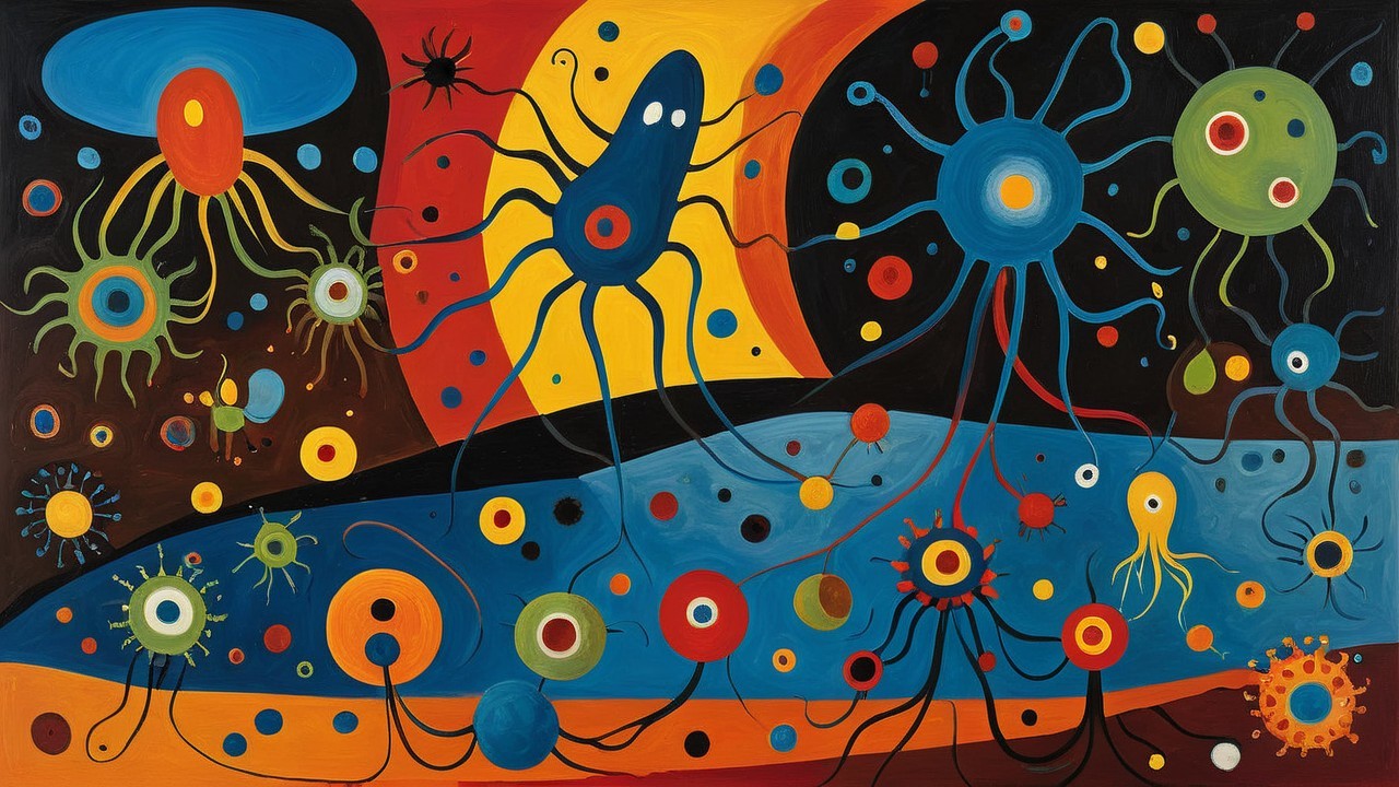 Vibrant Abstract Artwork with Colorful Jellyfish Shapes