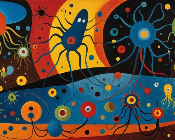 Vibrant Abstract Artwork with Colorful Jellyfish Shapes