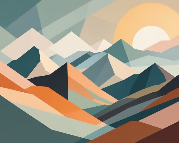 Stylized Geometric Landscape with Layered Mountains