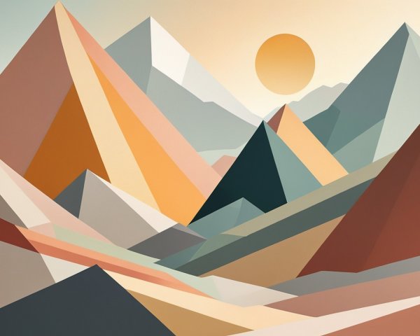 Stylized geometric landscape with warm earthy tones