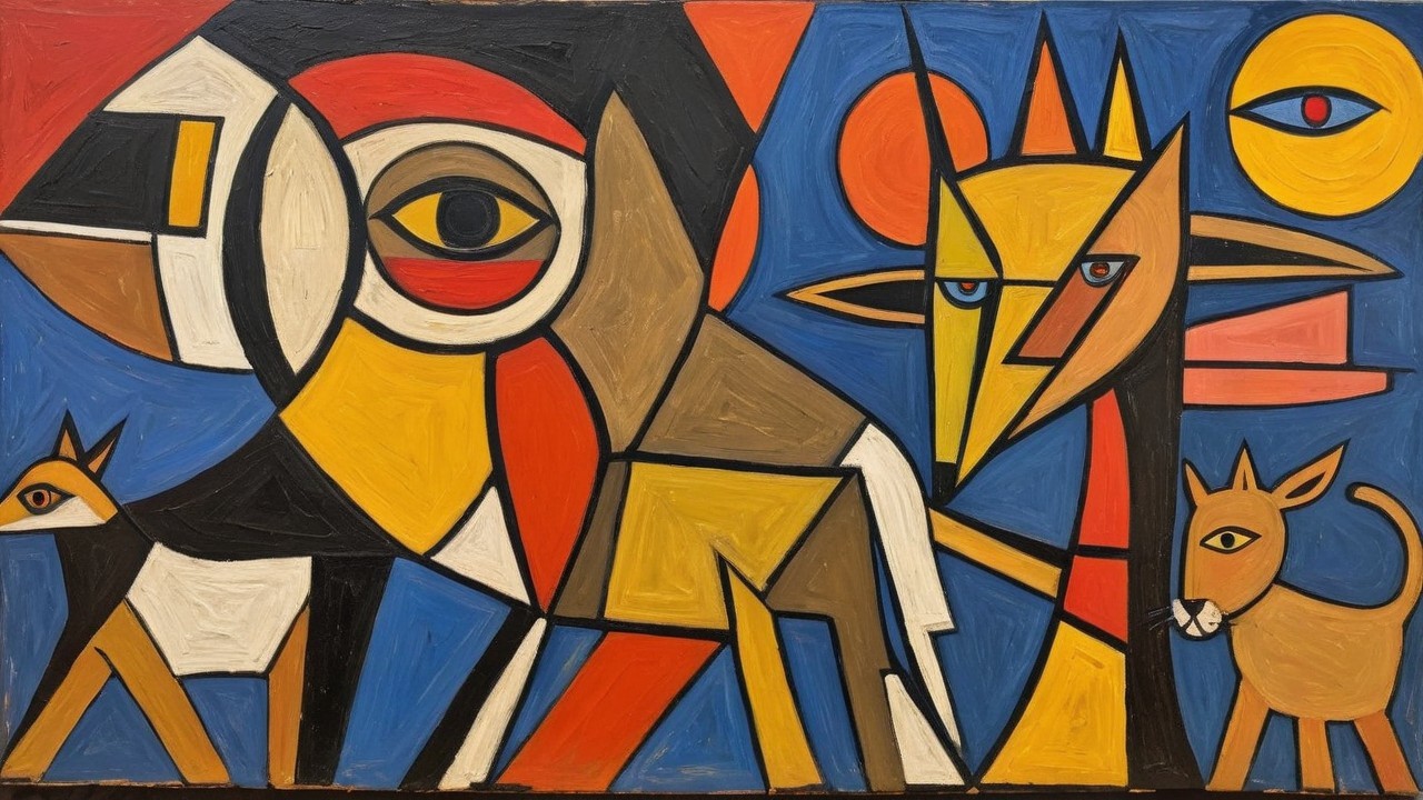 Vibrant Abstract Artwork with Stylized Animals