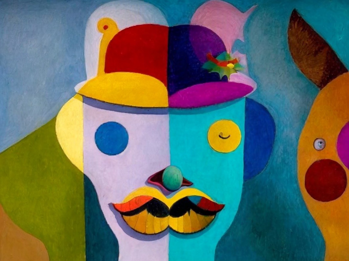 Colorful Abstract Portrait of a Clown with Hat