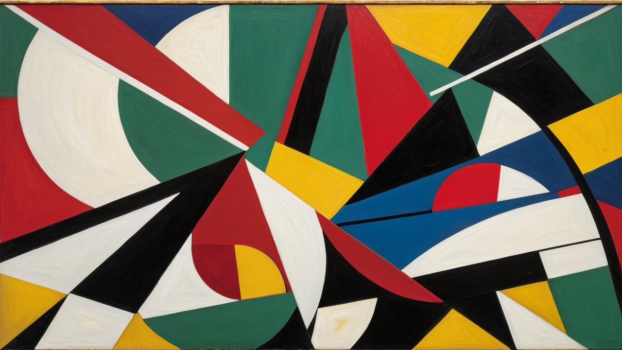 Abstract Painting with Geometric Shapes and Vibrant Colors