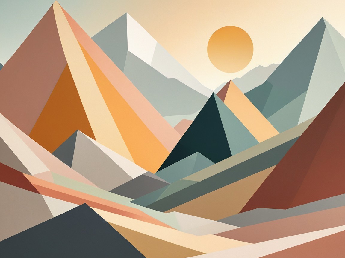 Stylized geometric landscape with warm earthy tones