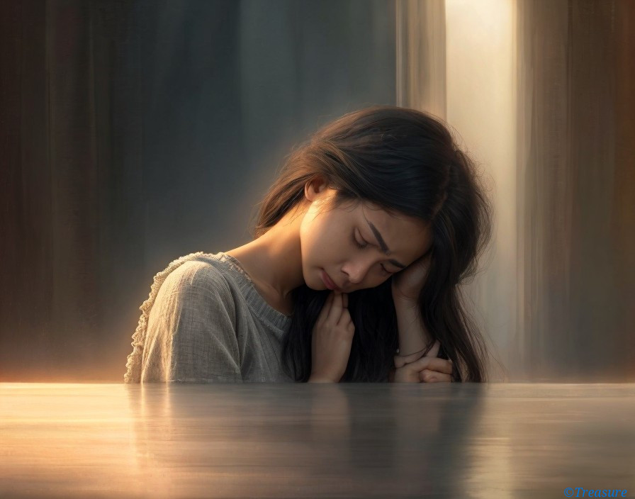 Young woman in contemplation with soft lighting