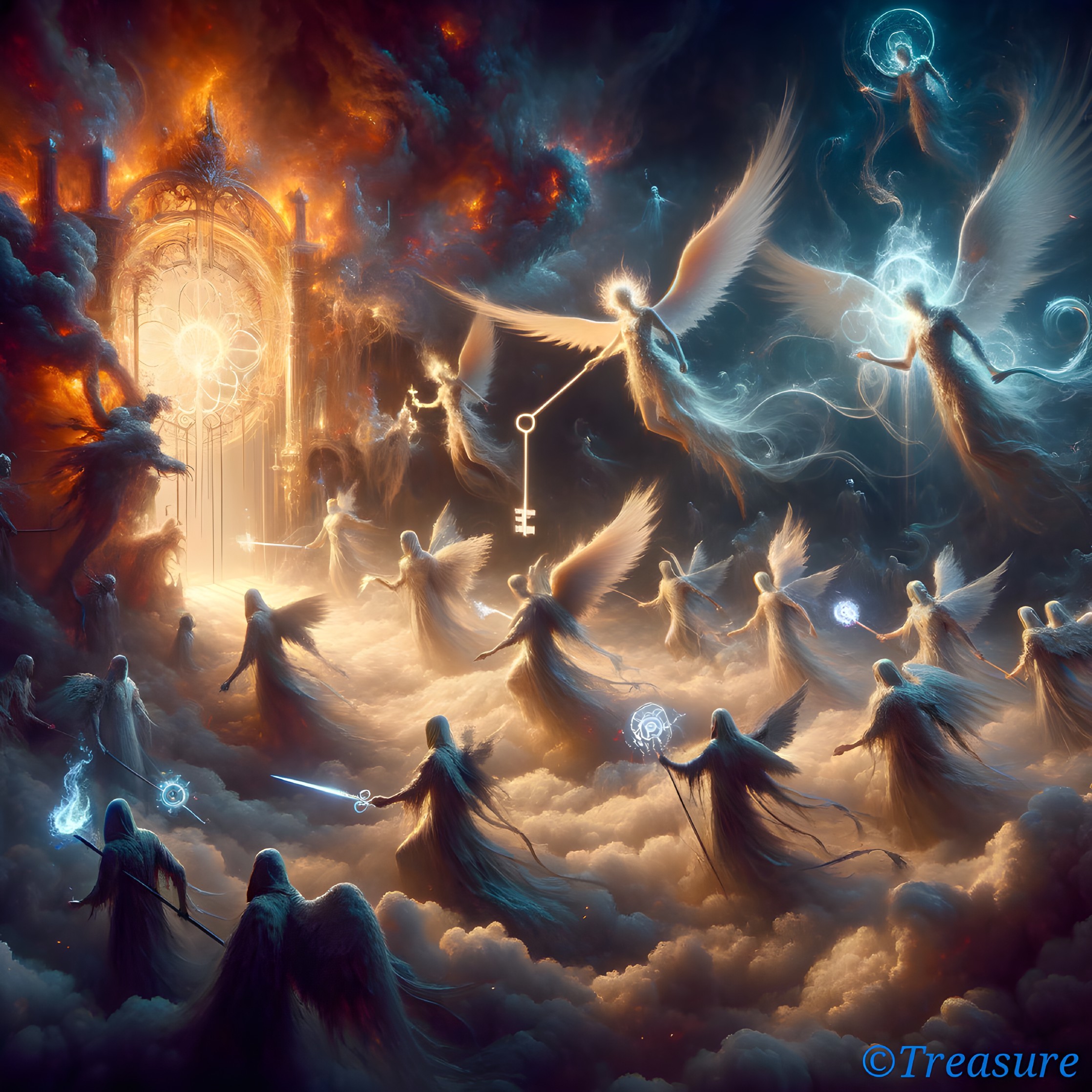 Celestial Scene with Angels and Golden Gate