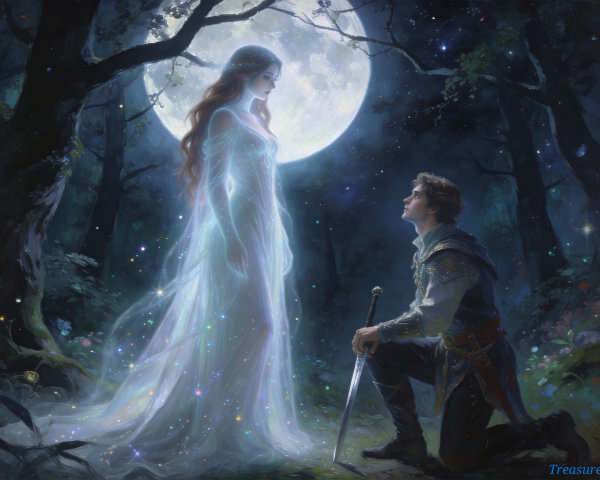 Magical Night Scene in a Fantasy Forest Painting