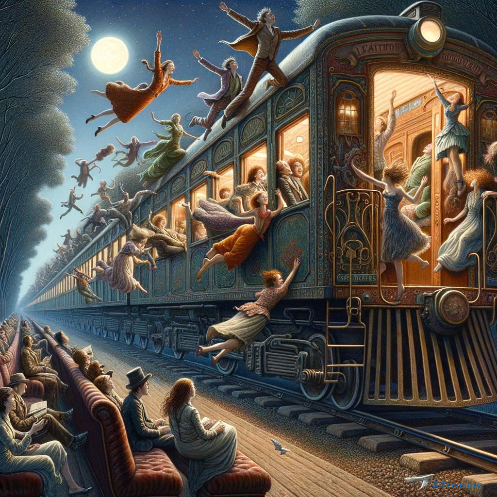 Vintage Train Night Scene with Moonlit Atmosphere