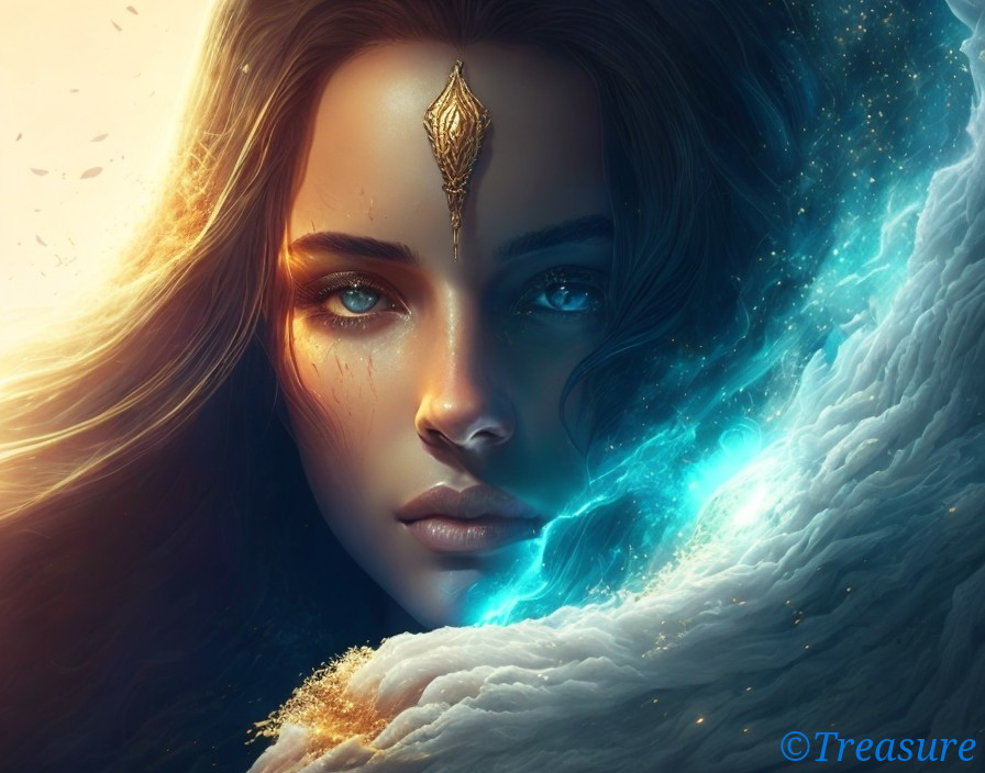 Digital Artwork of Woman with Glowing Blue Light