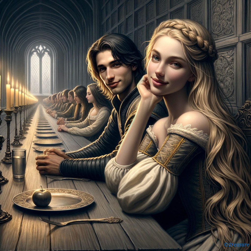Elegant Candlelit Dinner in a Dimly Lit Hall