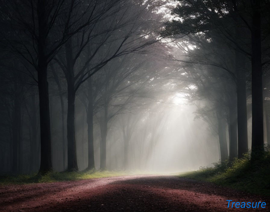 Serene Forest Scene with Sunbeam and Tall Trees