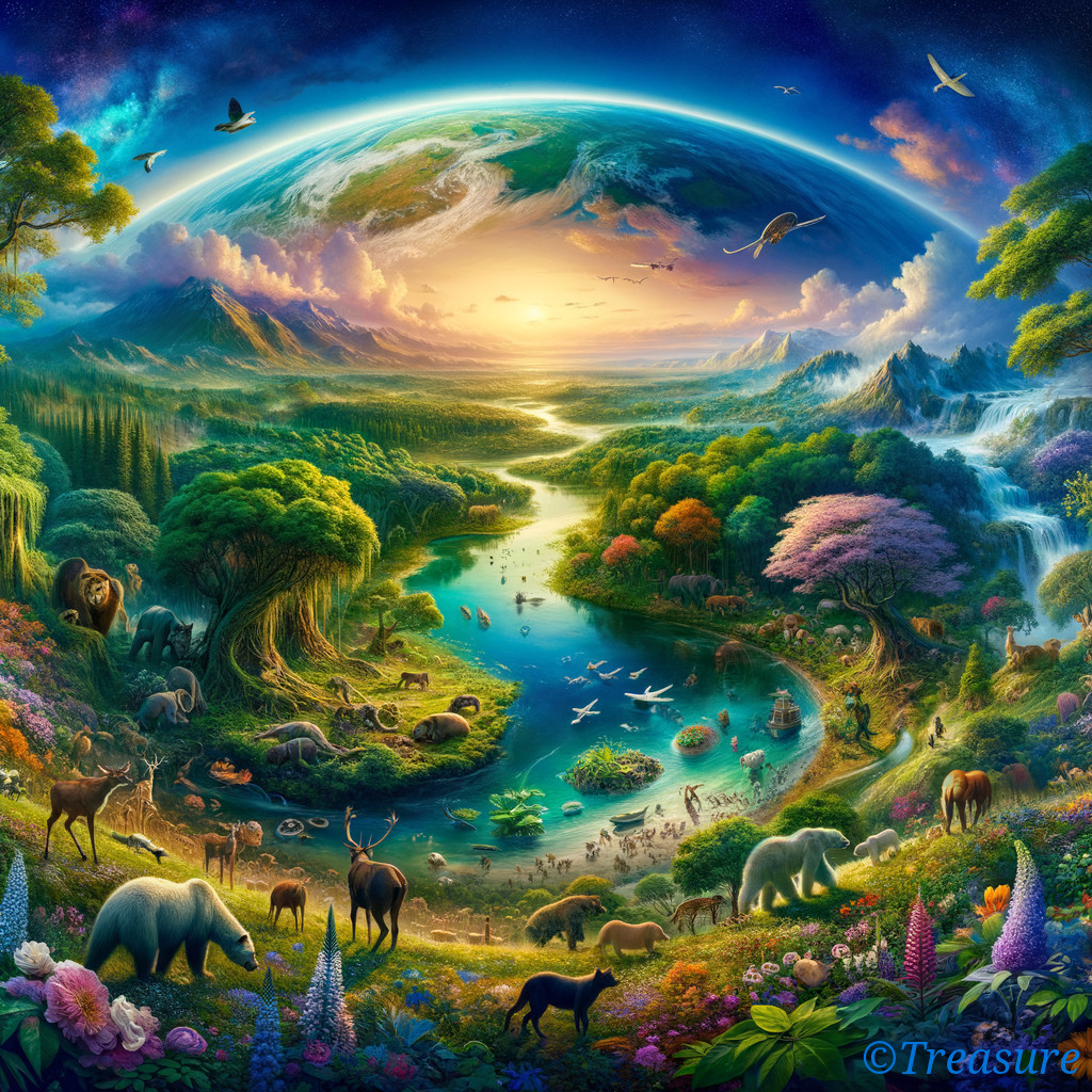 Vibrant Landscape with Diverse Flora and Fauna